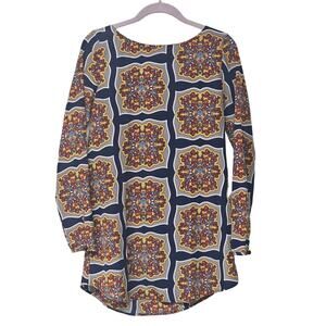 Copper Key Bohemian Paisley High Low Long Sleeve Tunic Blouse Women's Size Small